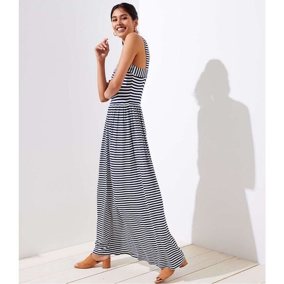 Loft Nautical Stripes Knit Maxi Sundress Sleeveless Blue White XS - Picture 1 of 13